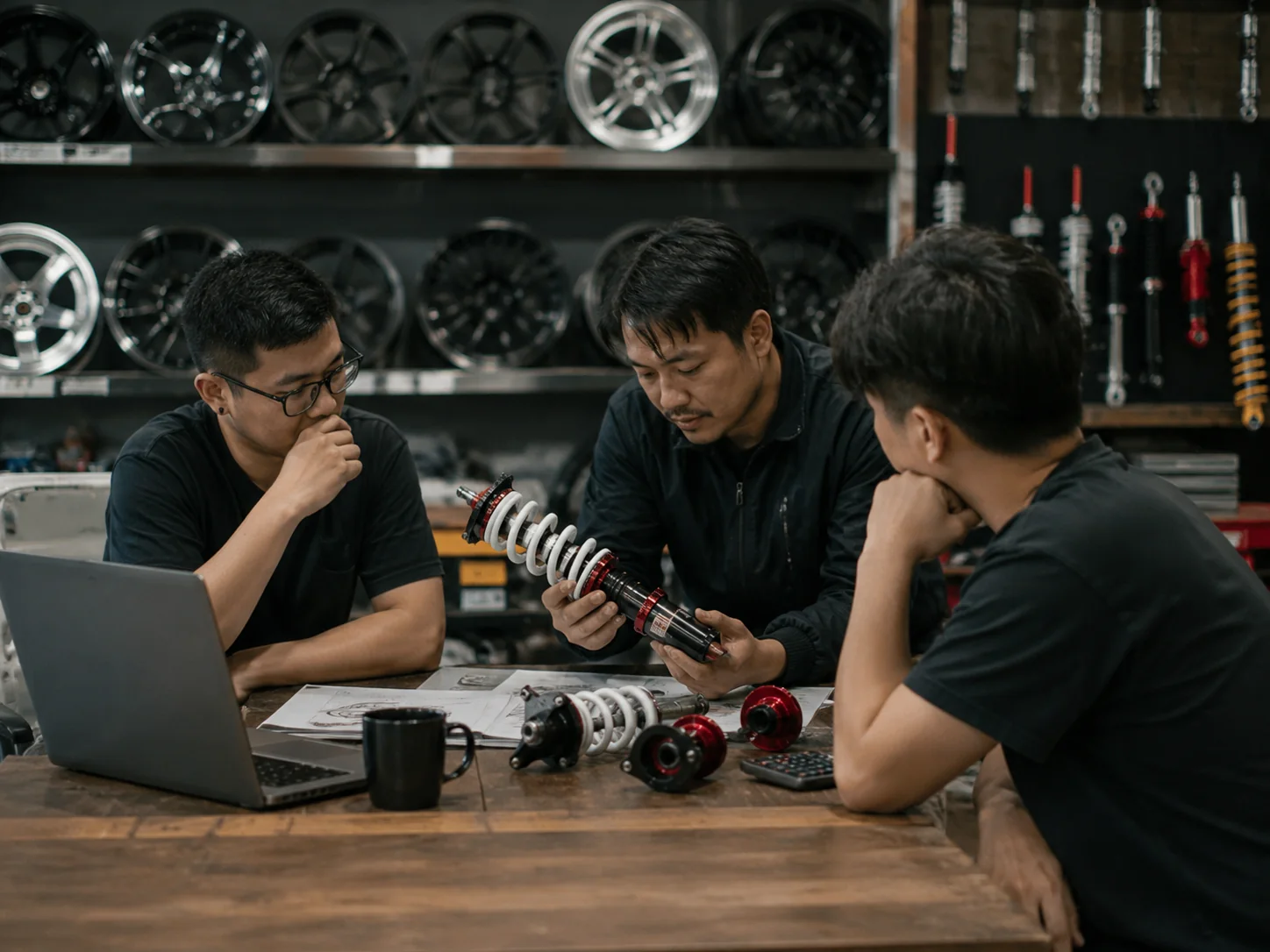 ROOVA team discussing suspension product development