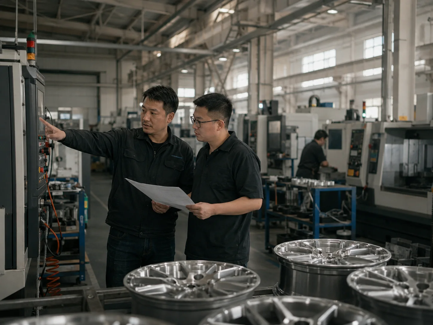 ROOVA engineers reviewing wheel production