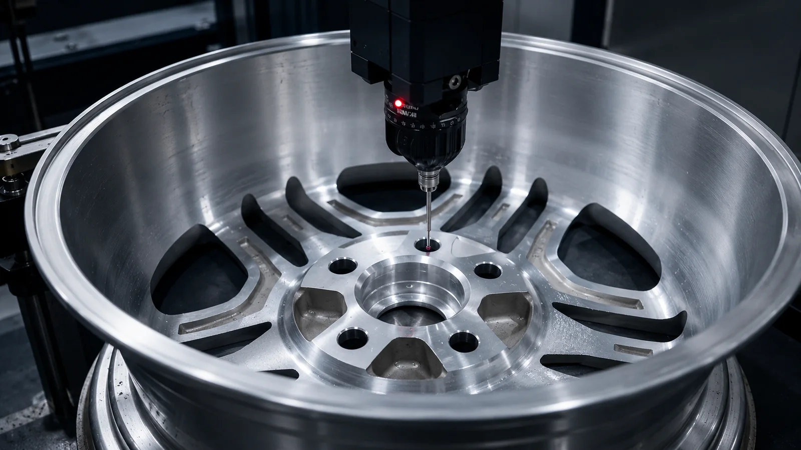 CNC tool machining a wheel face