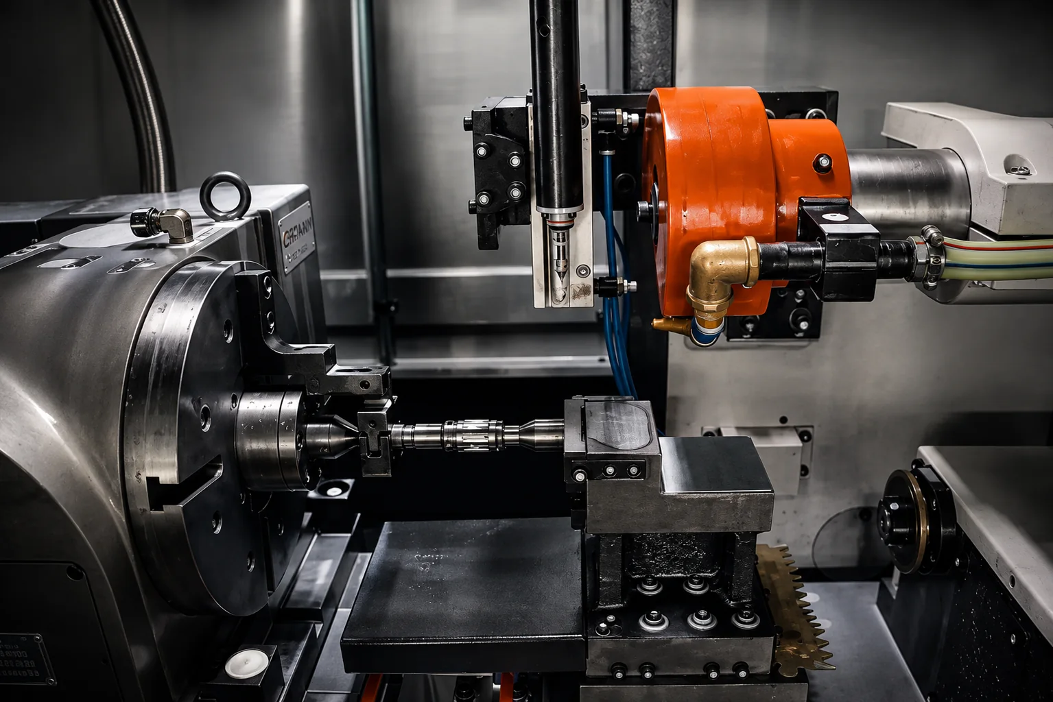 Close view of precision lathe machining