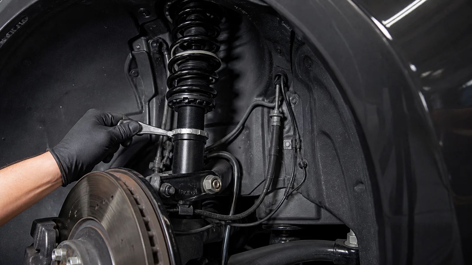 Fitment review confirms adjustment accessibility and brake-line and sensor routing.